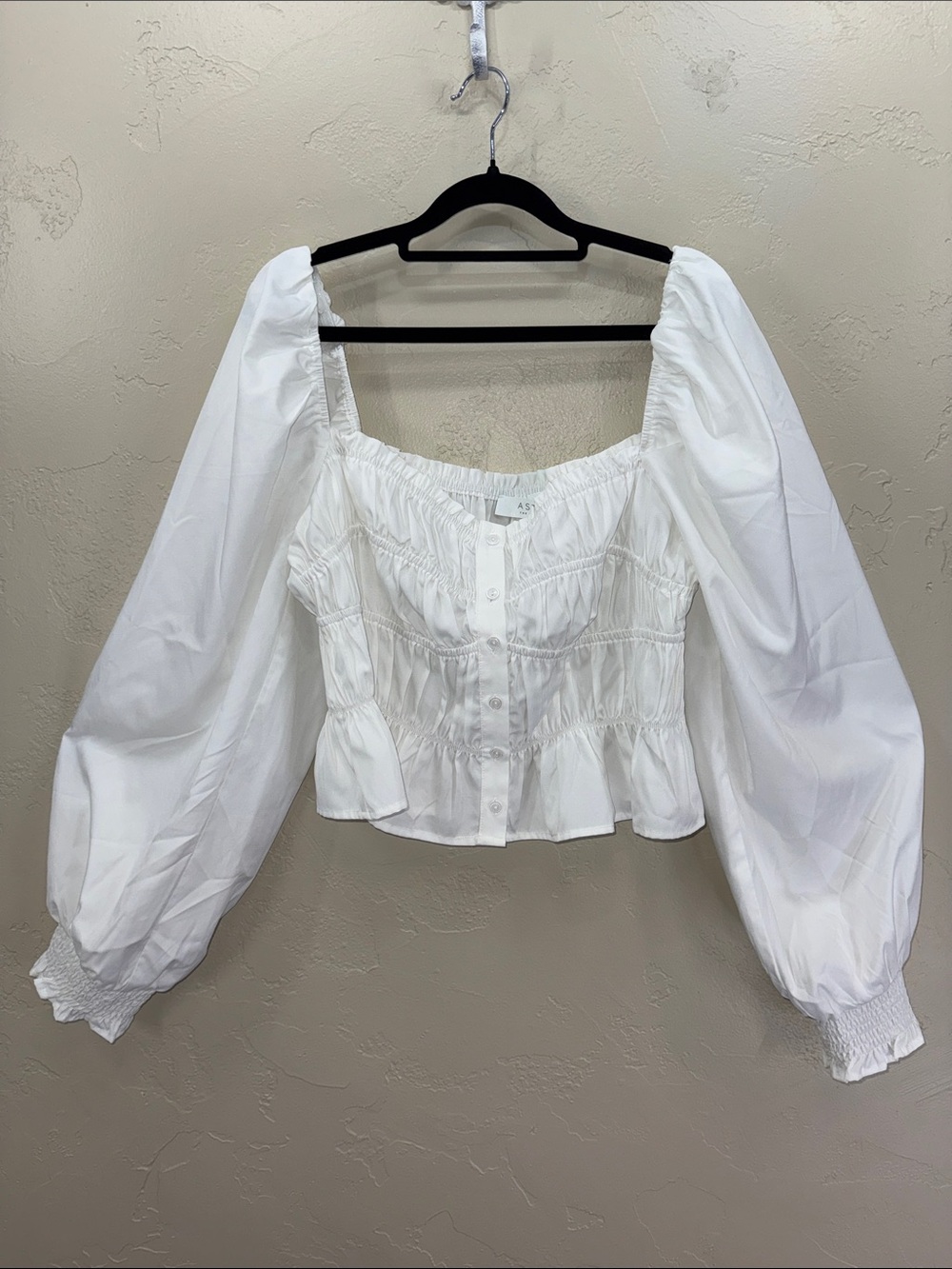 ASTR The Label White Square Neck‎ Puff Sleeve Peplum Blouse Coquette Cottagecore - Picture 2 of 9